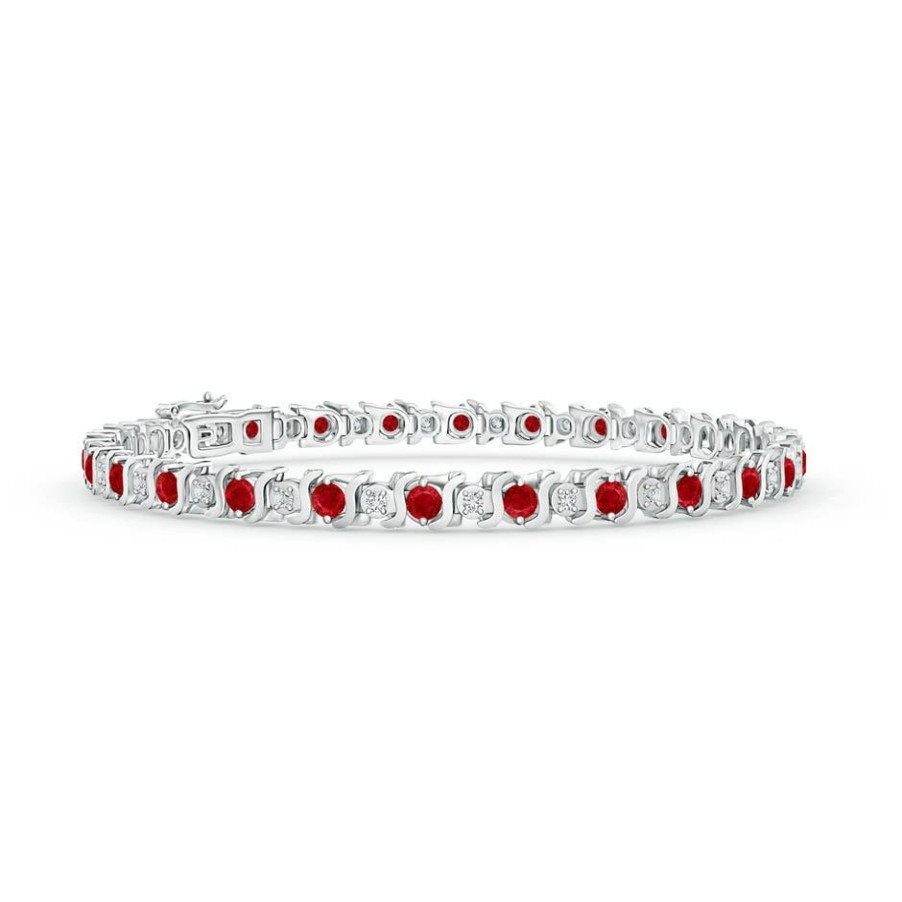 Bracelets Angara Ruby | S Curl Ruby And Diamond Tennis Bracelet