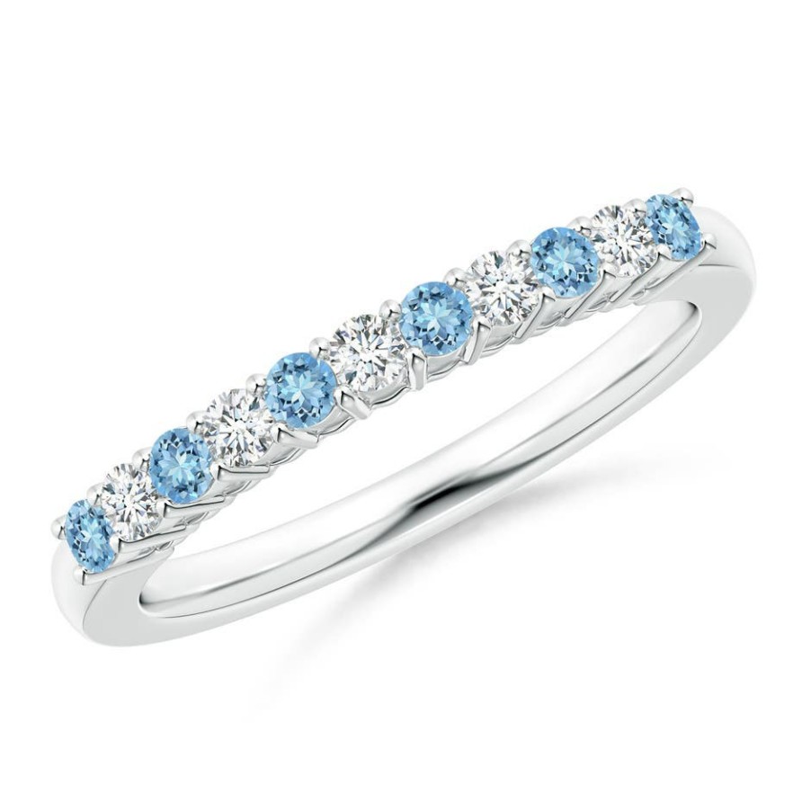 Rings Angara Aquamarine | Aquamarine And Diamond Half Eternity Wedding Ring