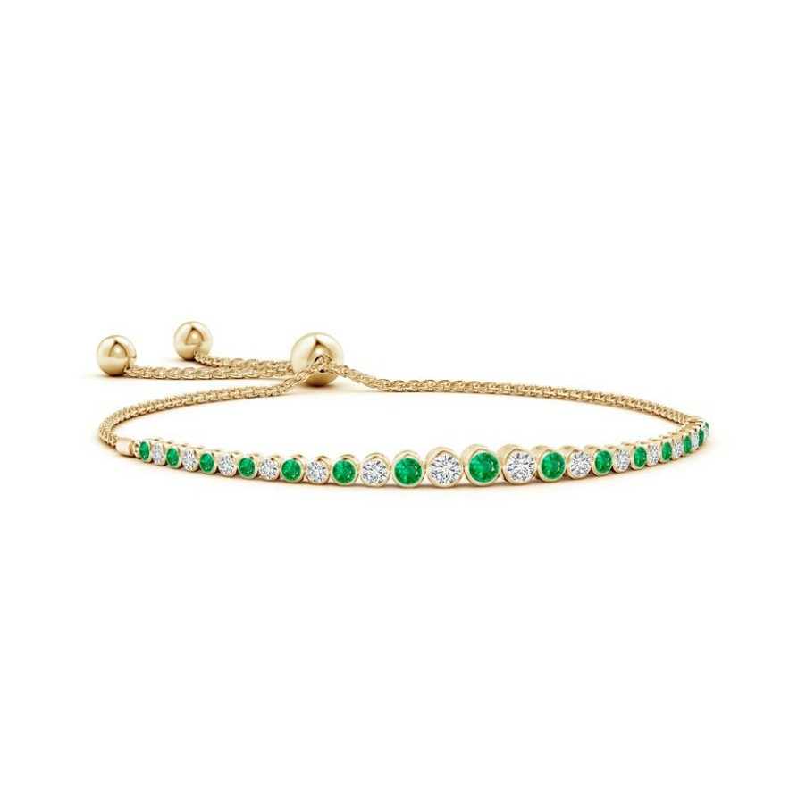 Bracelets Angara Emerald | Graduated Bezel-Set Emerald And Diamond Bolo Bracelet