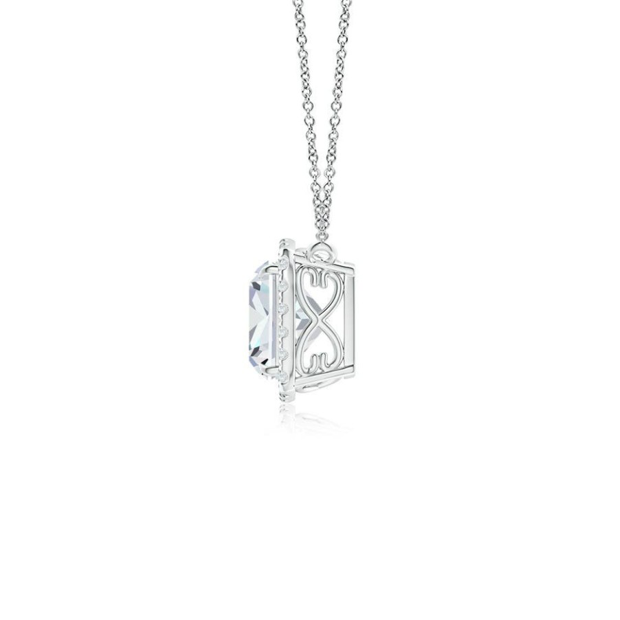 Necklaces Angara Diamond | Lab-Grown Cushion Diamond Halo Pendant With Filigree