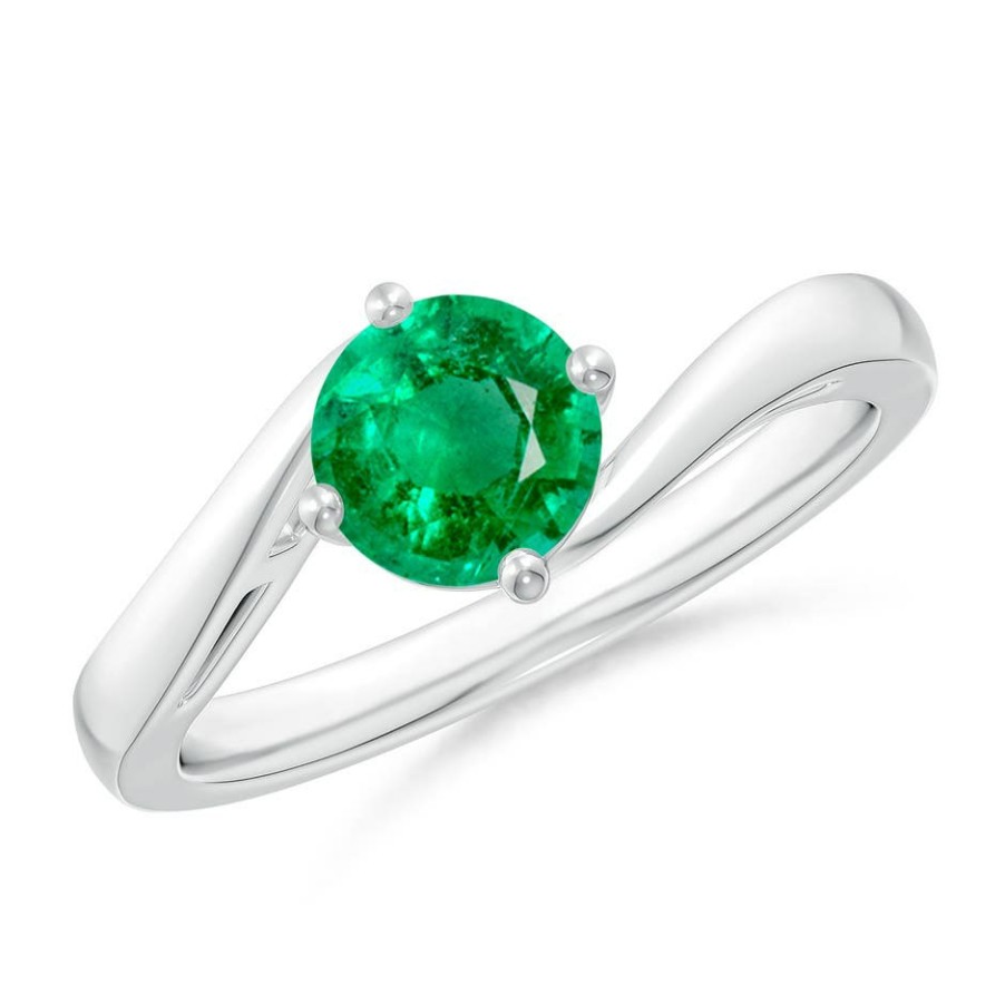 Rings Angara Emerald | Classic Round Emerald Solitaire Bypass Ring