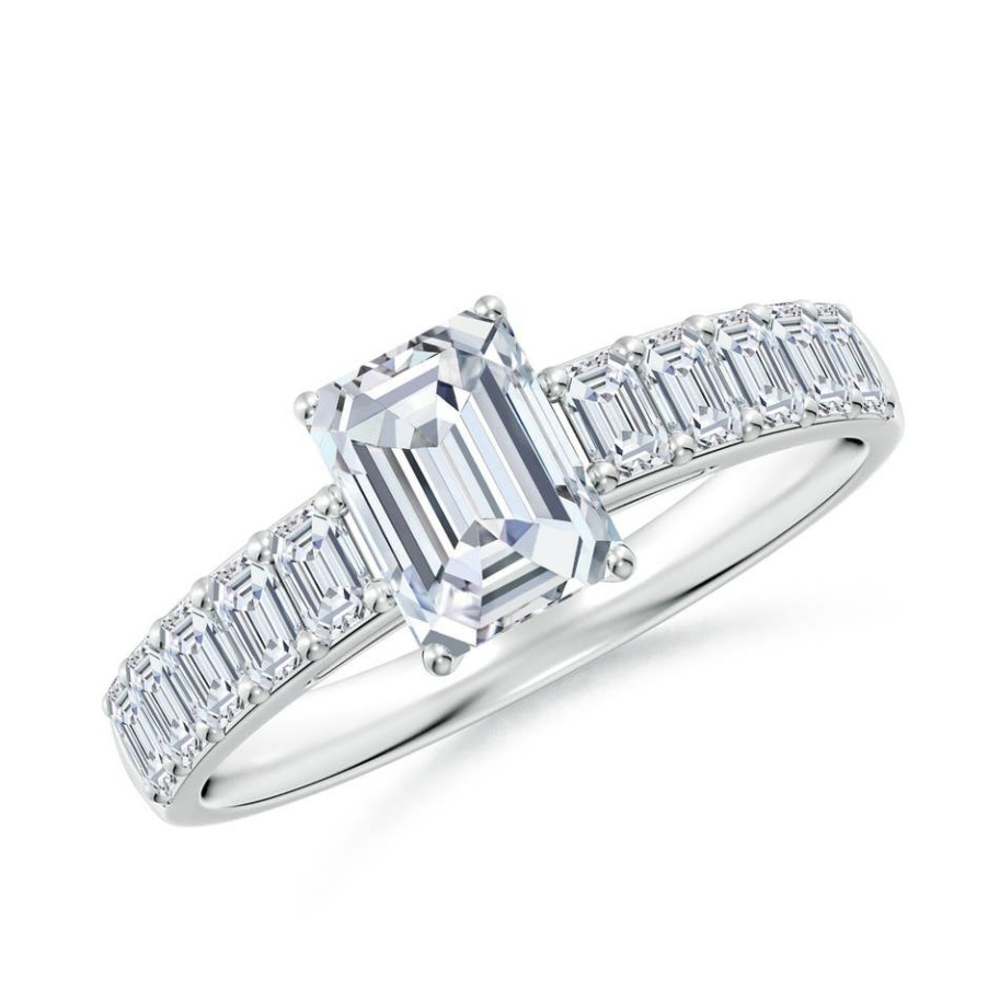 Rings Angara Diamond | Lab-Grown Emerald-Cut Diamond Ring With Accents