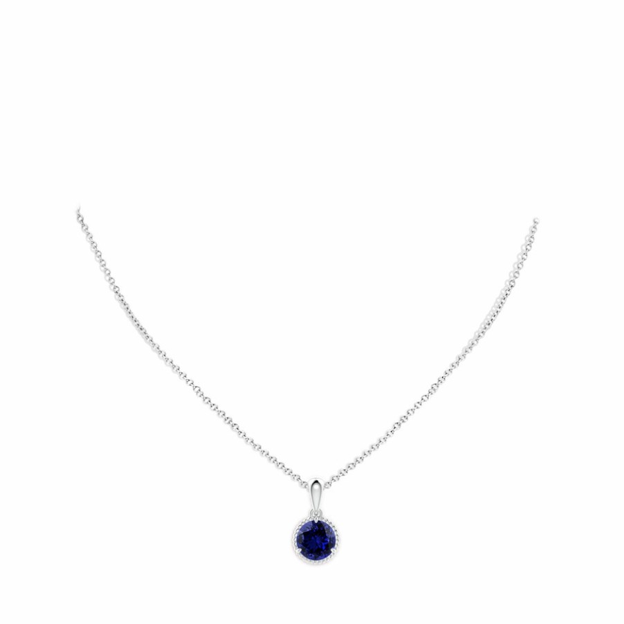 Necklaces Angara Blue Sapphire | Lab-Grown Rope-Framed Claw-Set Blue Sapphire Solitaire Pendant