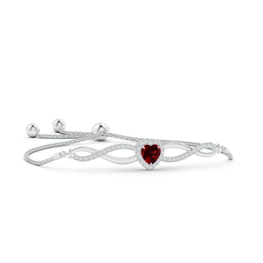 Bracelets Angara Garnet | Heart-Shaped Garnet Infinity Bolo Bracelet