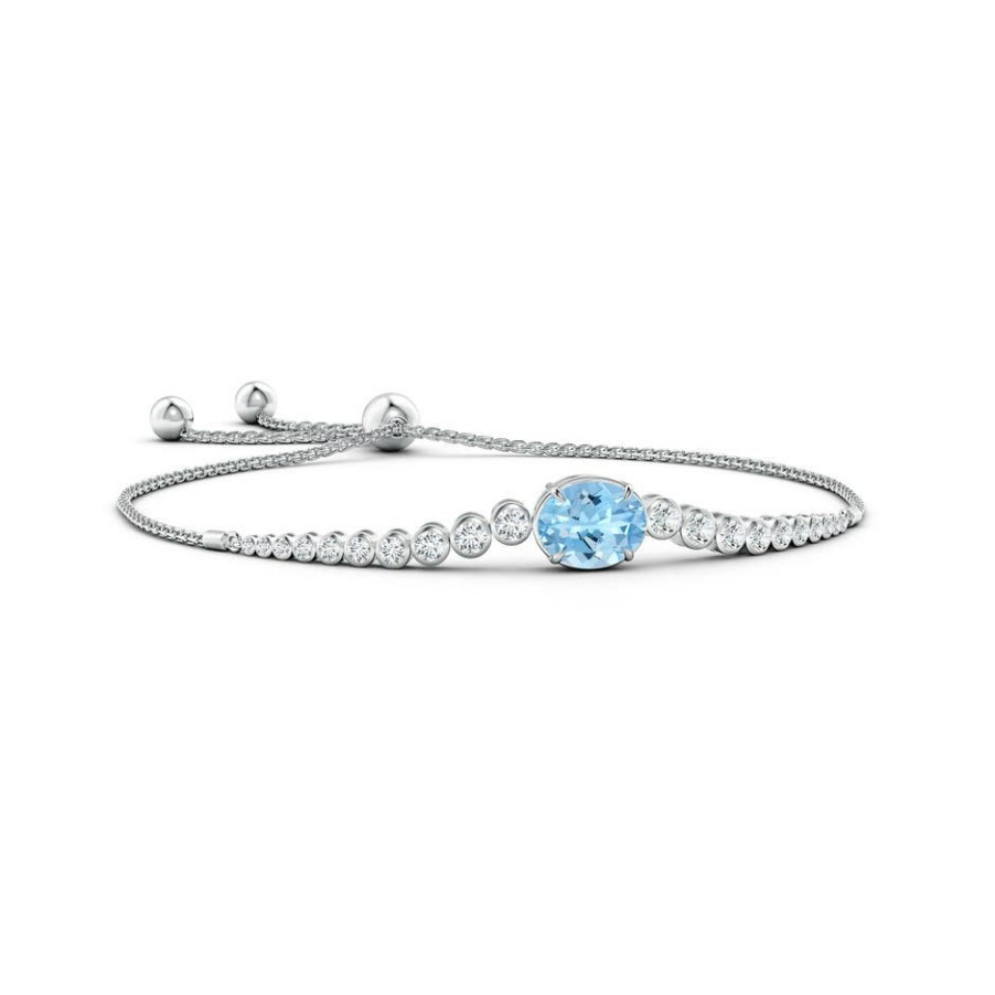 Bracelets Angara Aquamarine | Oval Aquamarine Bolo Bracelet With Bezel Diamonds