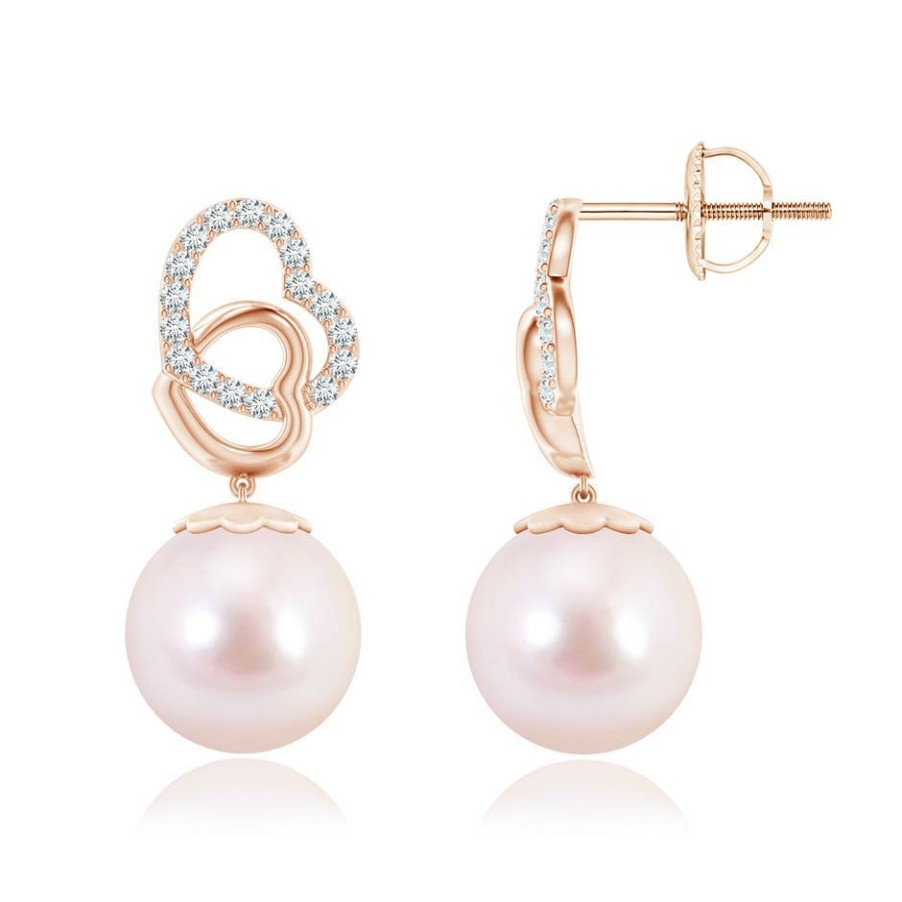 Earrings Angara Akoya Pearl | Intertwined Heart Japanese Akoya Pearl Drop Earrings