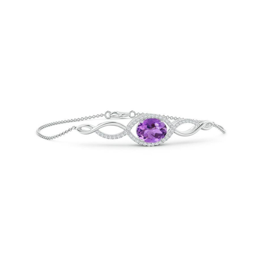 Bracelets Angara Amethyst | Oval Amethyst Twisted Chain Bracelet With Diamonds