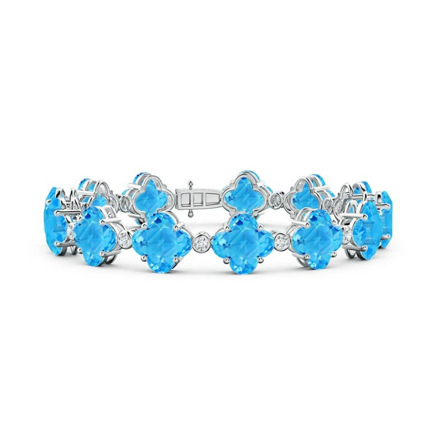 Bracelets Angara Swiss Blue Topaz | Clover-Shaped Swiss Blue Topaz Bracelet With Diamonds