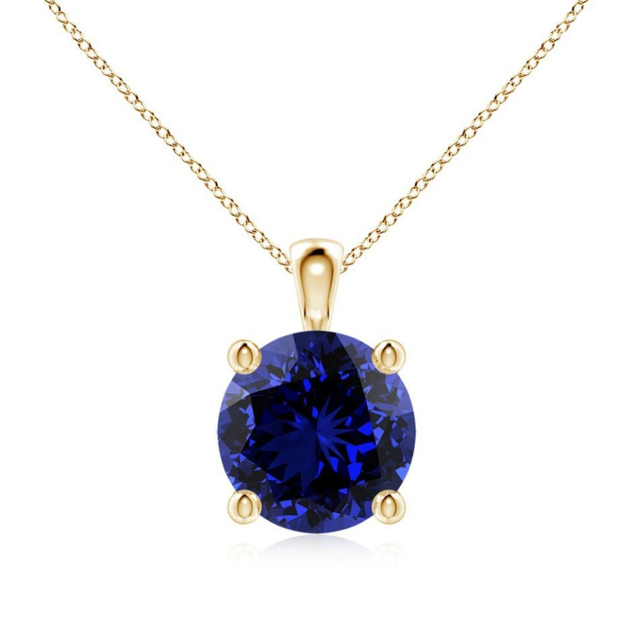 Necklaces Angara Blue Sapphire | Lab-Grown Classic Round Blue Sapphire Solitaire Pendant