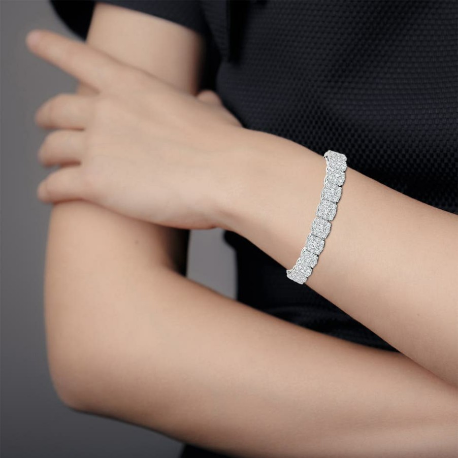 Bracelets Angara Diamond | Cushion Composite Diamond Tennis Bracelet