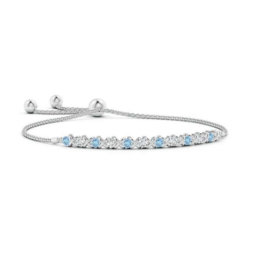 Bracelets Angara Aquamarine | Alternate Aquamarine And Diamond Xo Bolo Bracelet