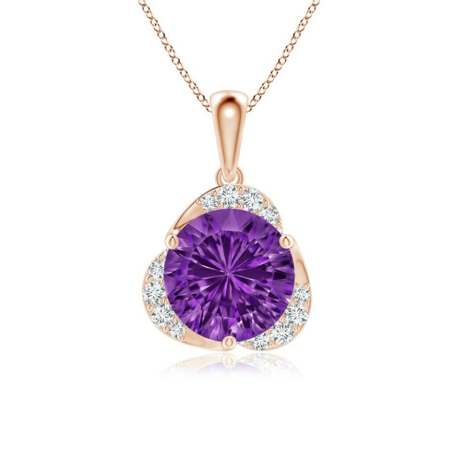 Necklaces Angara Amethyst | Round Amethyst Three Petal Flower Pendant