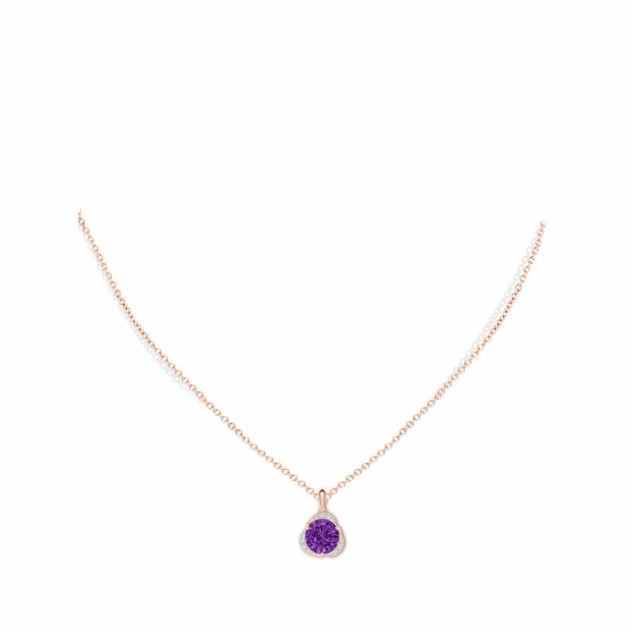 Necklaces Angara Amethyst | Round Amethyst Three Petal Flower Pendant