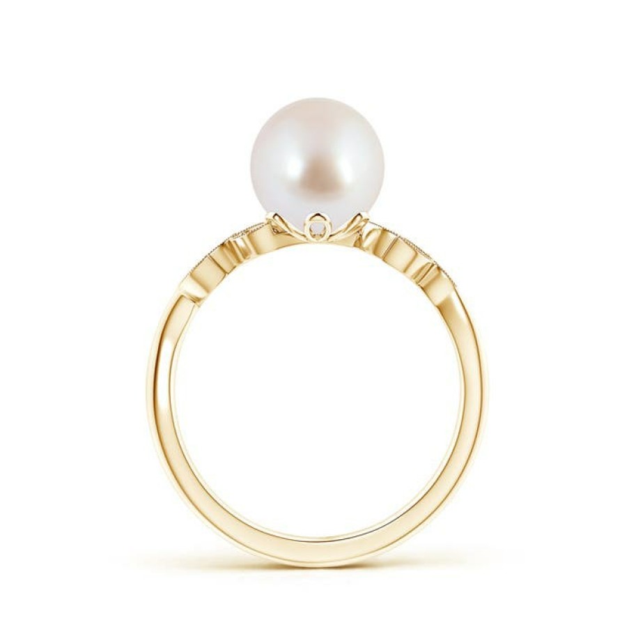 Rings Angara Akoya Pearl | Vintage Style Japanese Akoya Pearl Ring With Leaf Motifs