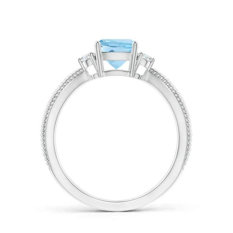 Rings Angara Aquamarine | Cushion Aquamarine Split Shank Ring With Rope Detailing