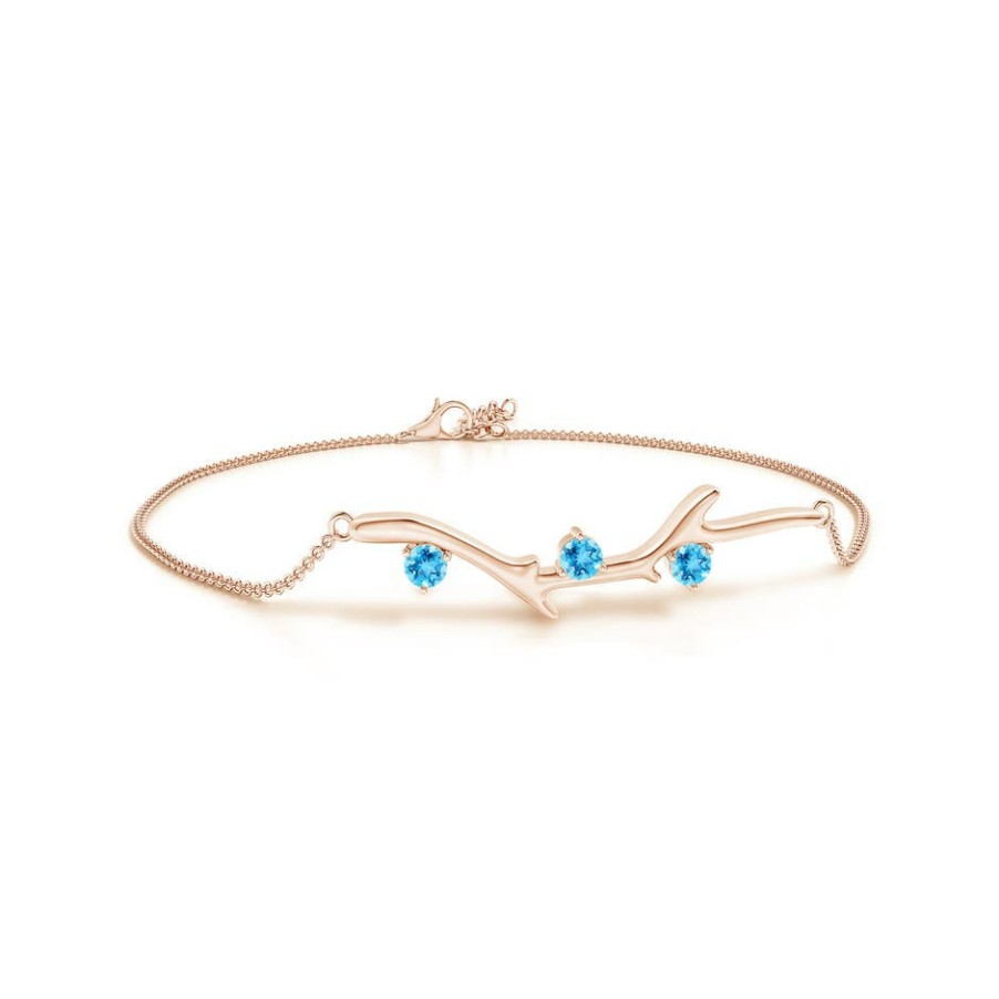 Bracelets Angara Swiss Blue Topaz | Nature Inspired Round Swiss Blue Topaz Tree Branch Bracelet