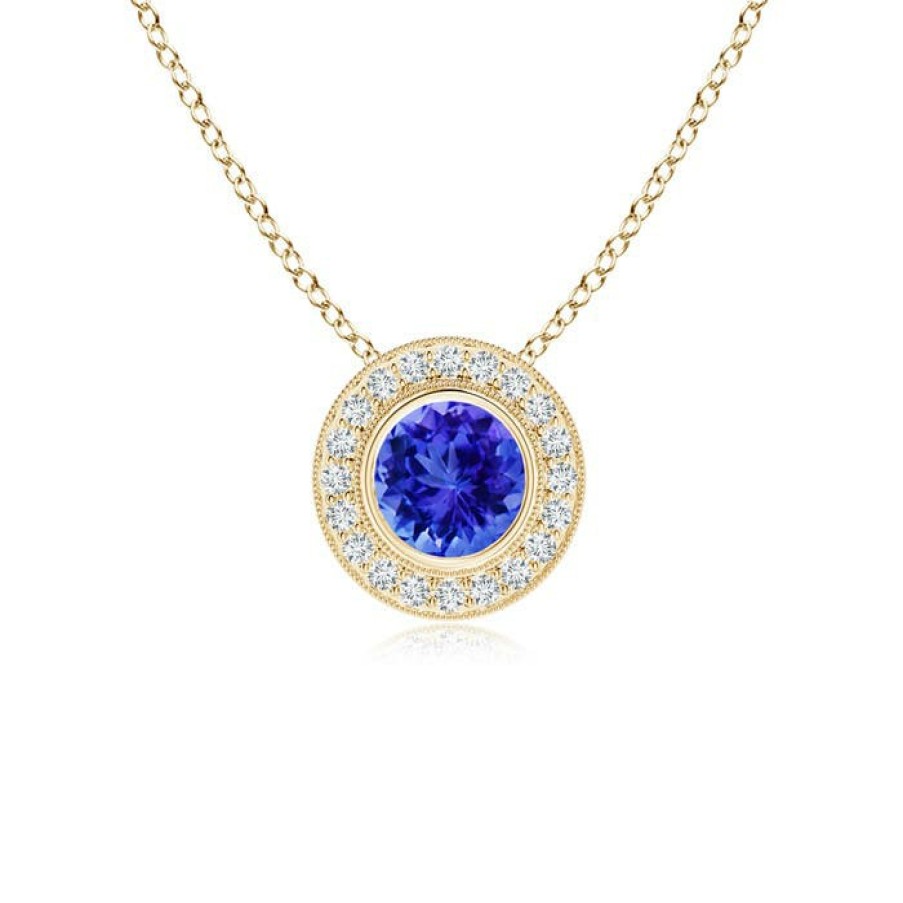 Necklaces Angara Tanzanite | Bezel-Set Tanzanite Pendant With Diamond Halo