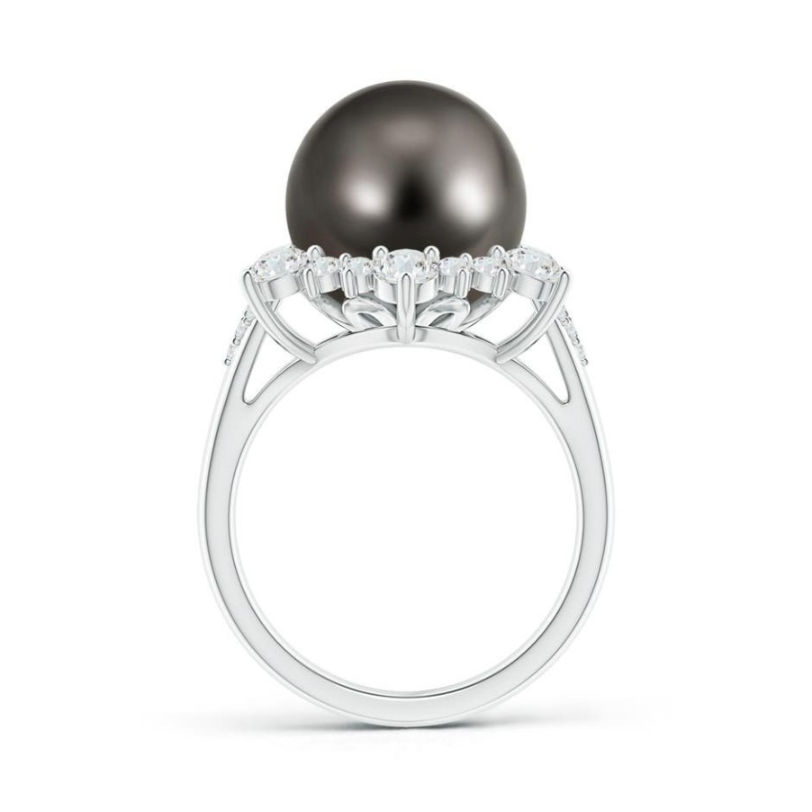 Rings Angara Tahitian Pearl | Tahitian Pearl Ring With Floral Diamond Halo