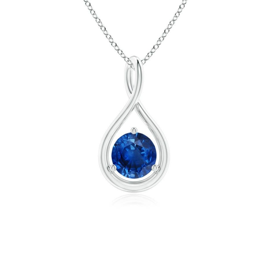 Necklaces Angara Blue Sapphire | Solitaire Round Sapphire Infinity Twist Pendant