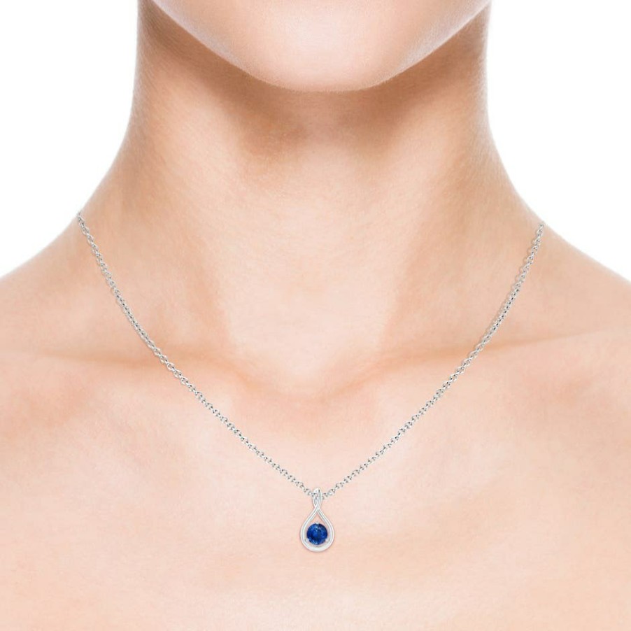 Necklaces Angara Blue Sapphire | Solitaire Round Sapphire Infinity Twist Pendant