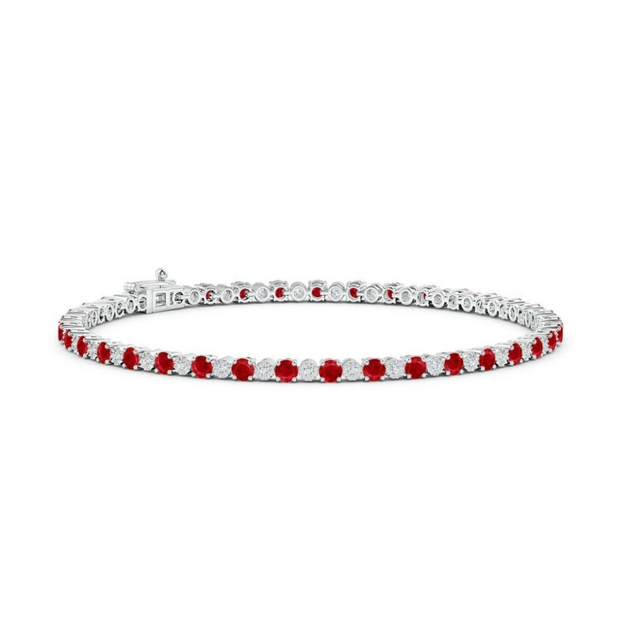 Bracelets Angara Ruby | Ruby And Illusion Diamond Tennis Bracelet