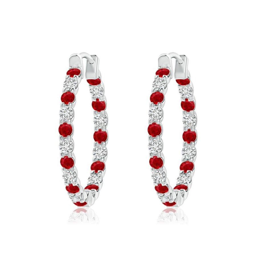 Earrings Angara Ruby | Prong-Set Ruby And Diamond Inside Out Hoop Earrings