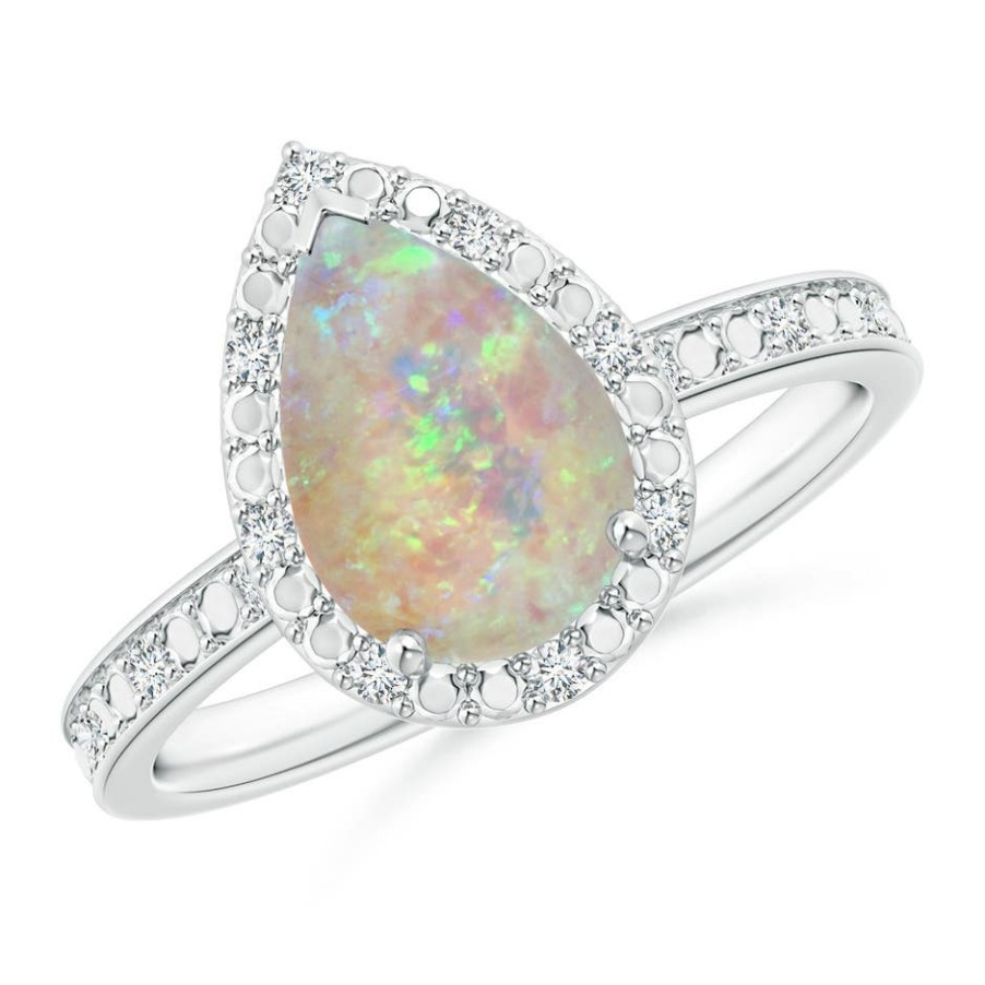 Rings Angara Opal | Prong-Set Pear-Shaped Opal Ring With Beaded Halo