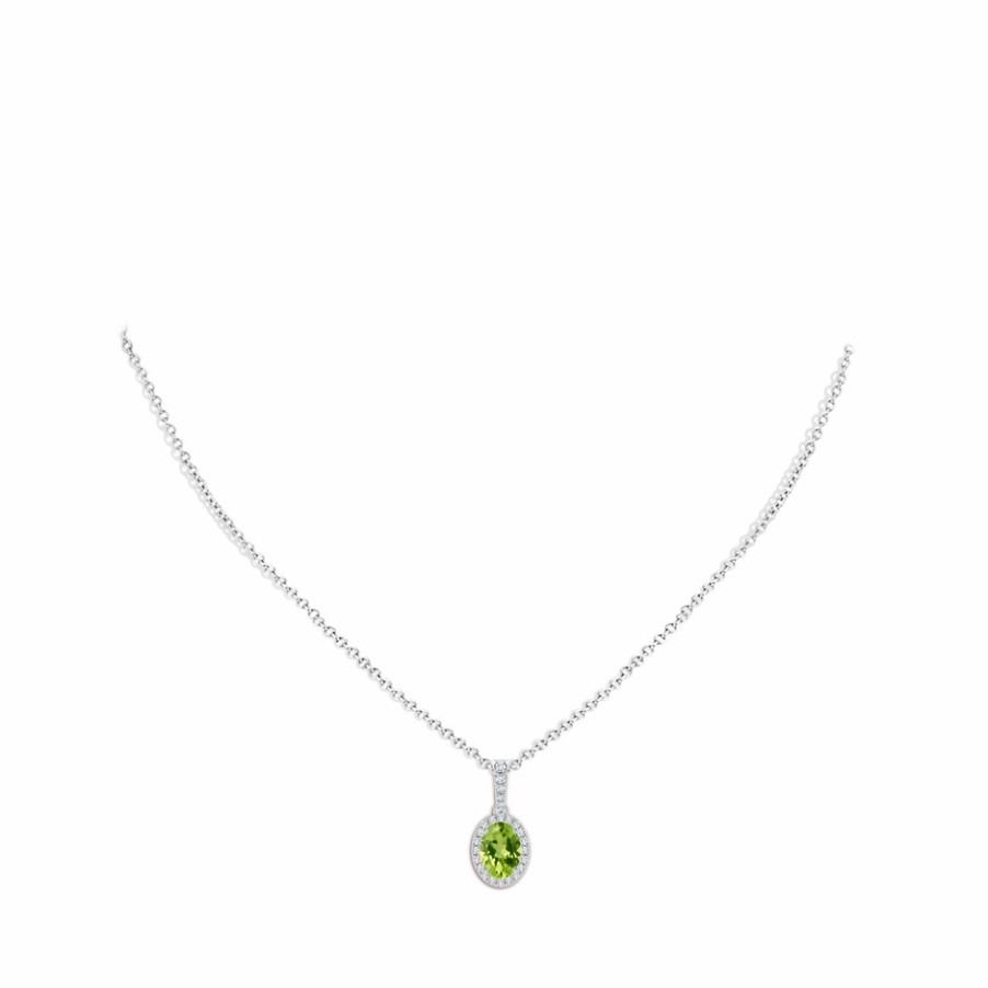 Necklaces Angara Peridot | Vintage Style Oval Peridot Halo Pendant