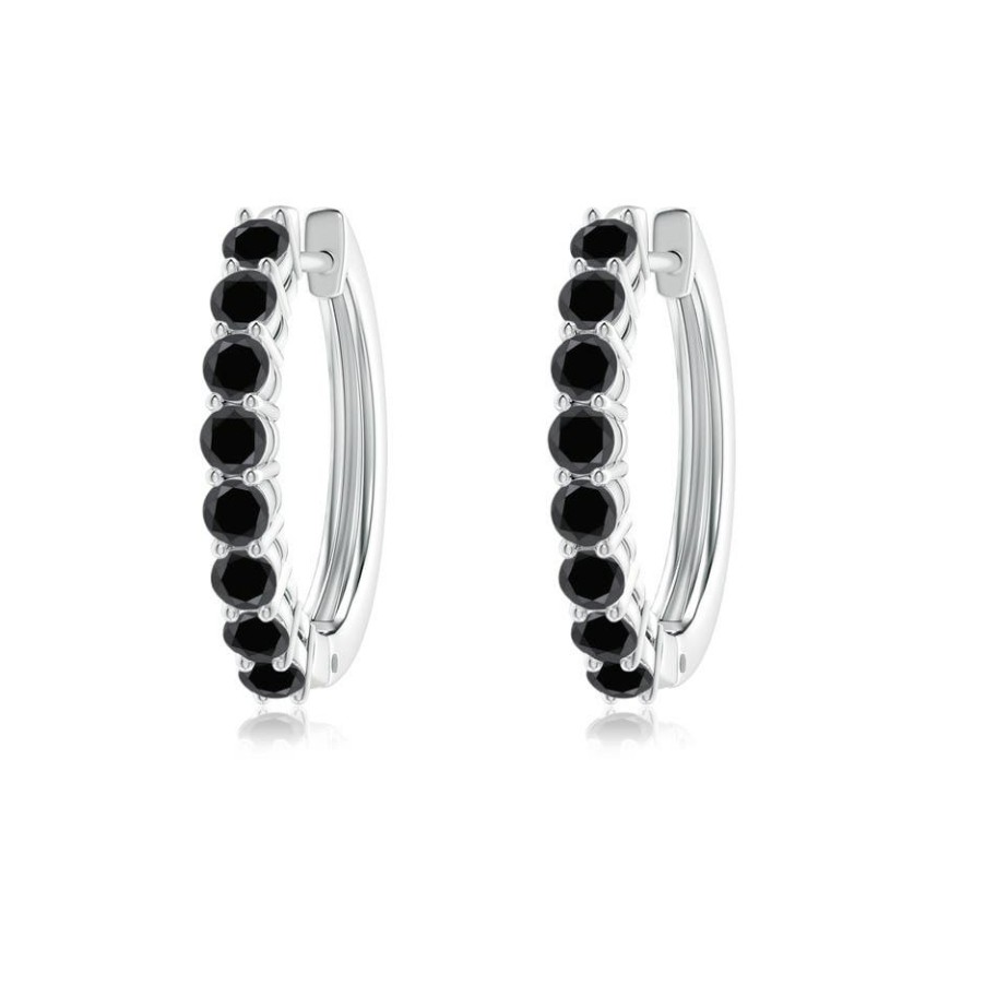 Earrings Angara Enhanced Black | Airline-Set Black Diamond Hinged Hoop Earrings