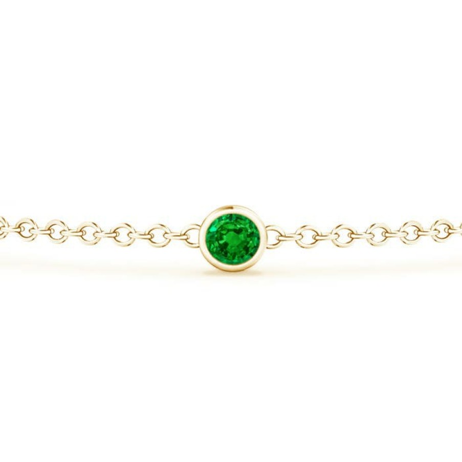 Bracelets Angara Emerald | Bezel-Set Emerald And Diamond Station Bracelet With Chain