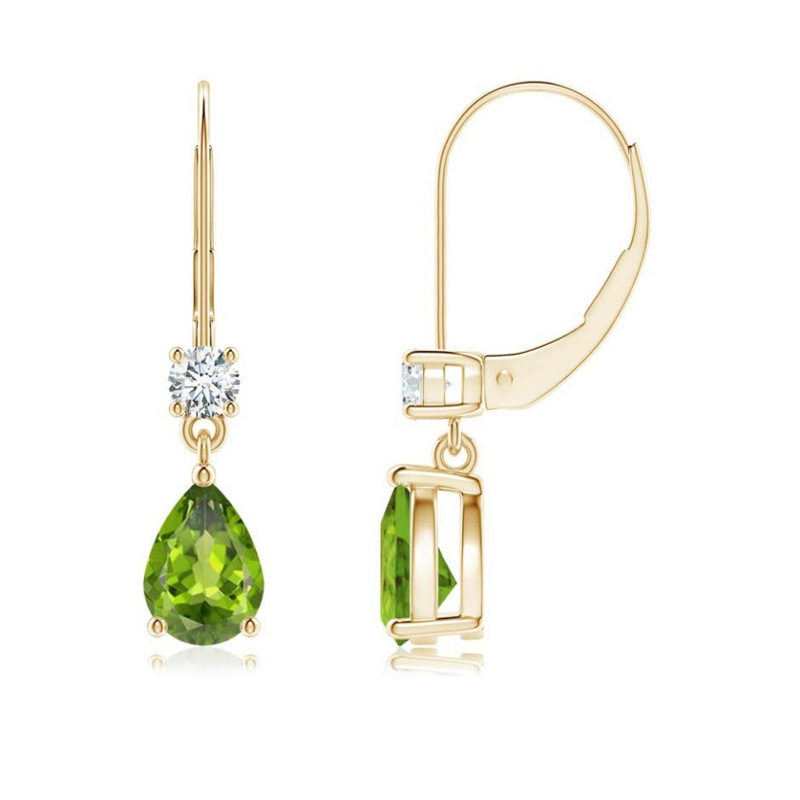 Earrings Angara Peridot | Pear Peridot Leverback Drop Earrings With Diamond