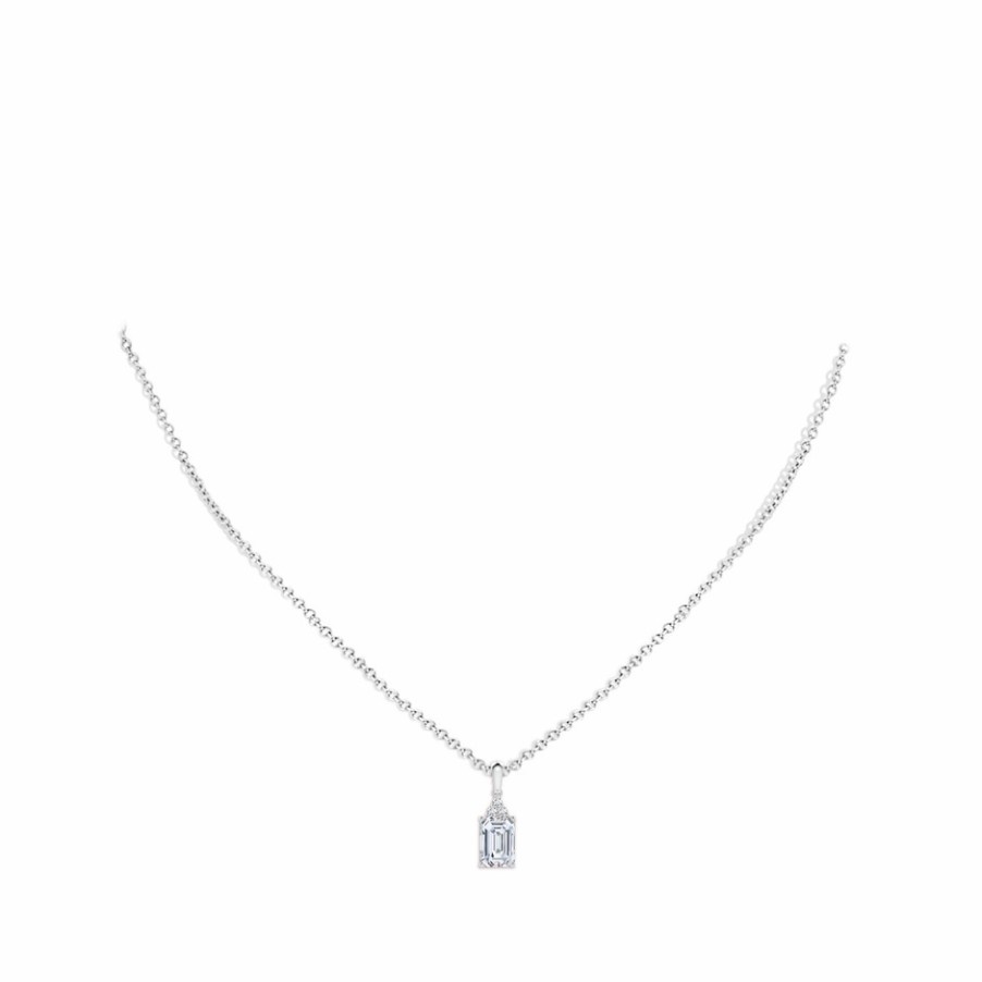 Necklaces Angara Diamond | Lab-Grown Emerald-Cut Diamond Pendant With Lab Diamond Trio