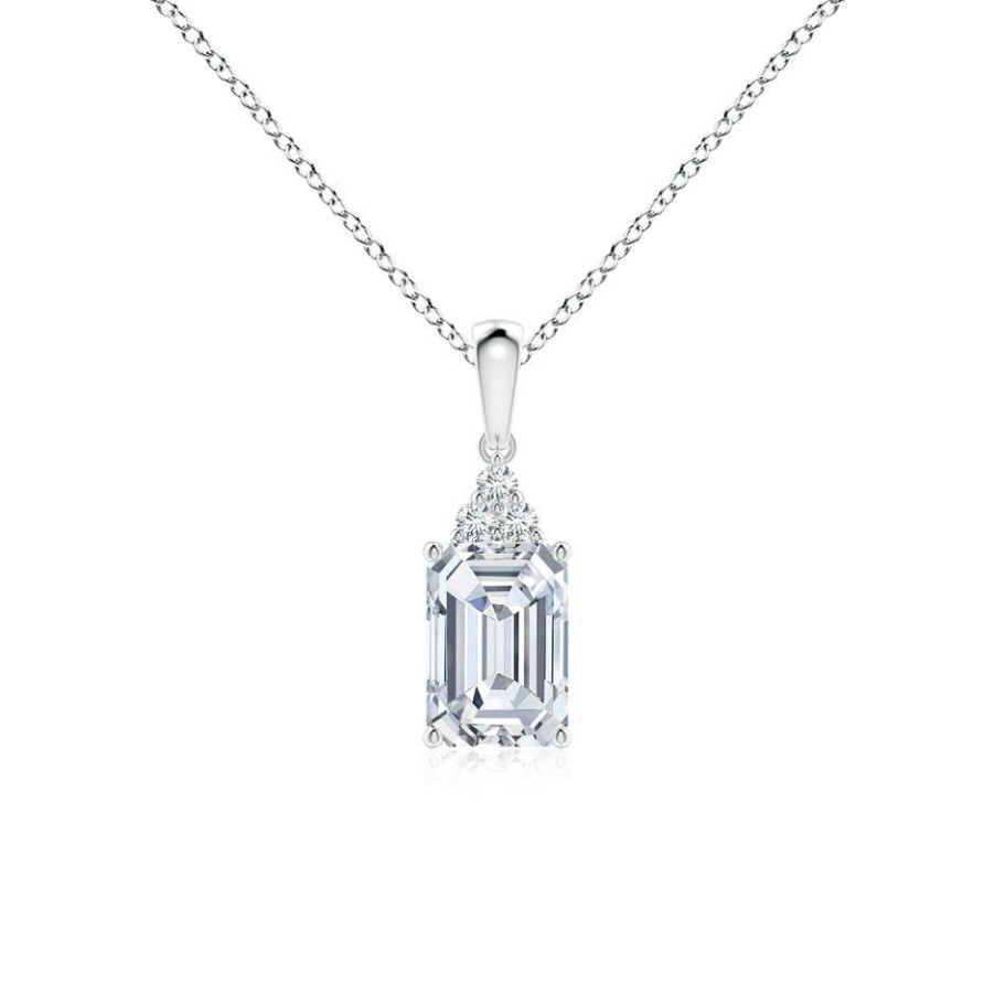 Necklaces Angara Diamond | Lab-Grown Emerald-Cut Diamond Pendant With Lab Diamond Trio