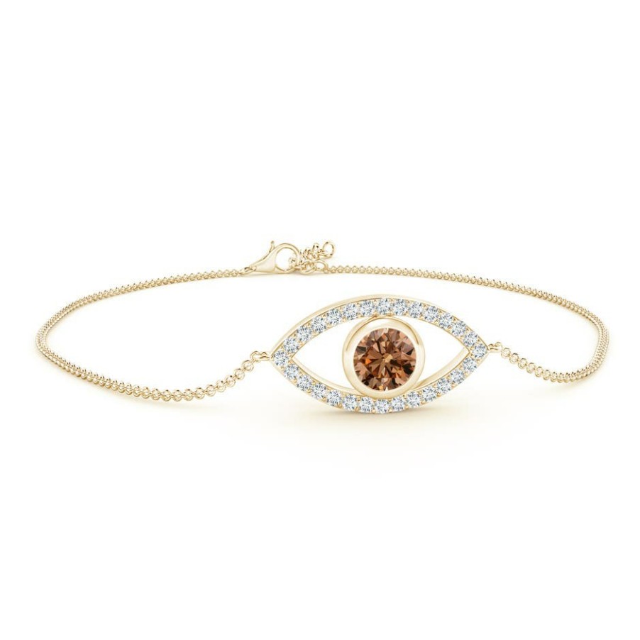 Bracelets Angara Coffee Diamond | Bezel-Set Coffee Diamond Evil Eye Bracelet With Accents