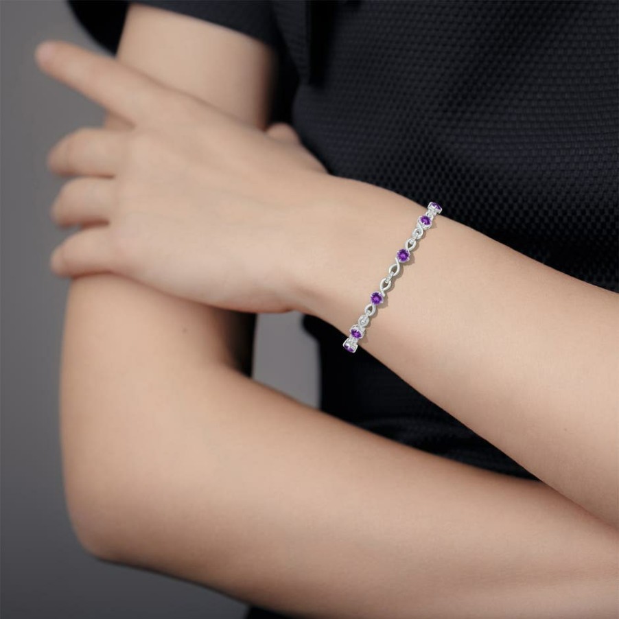 Bracelets Angara Amethyst | Amethyst And Diamond Infinity Link Bracelet