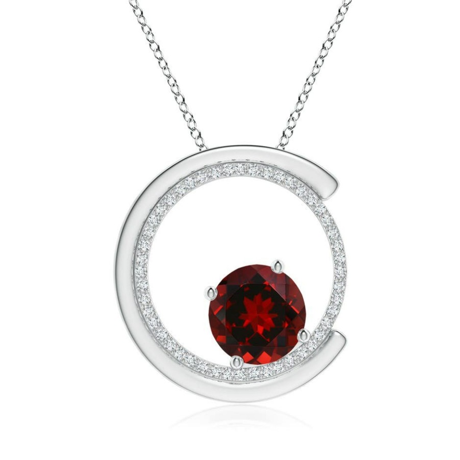 Necklaces Angara Garnet | Garnet And Diamond Capricorn Circle Pendant With Open Halo