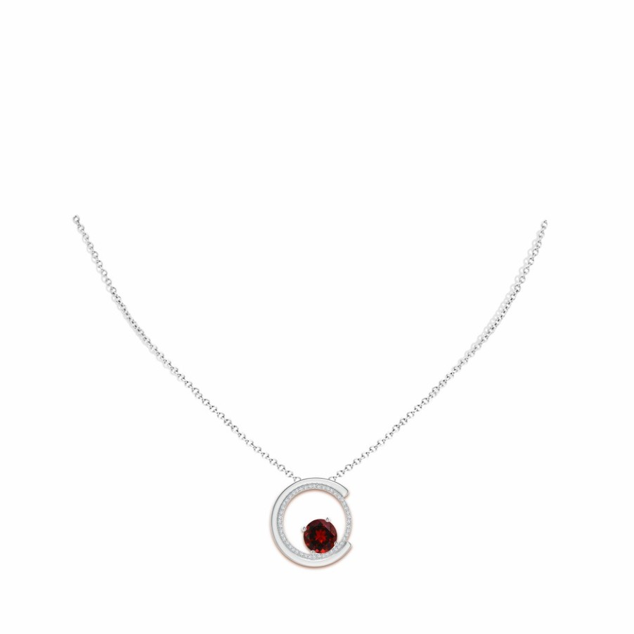 Necklaces Angara Garnet | Garnet And Diamond Capricorn Circle Pendant With Open Halo