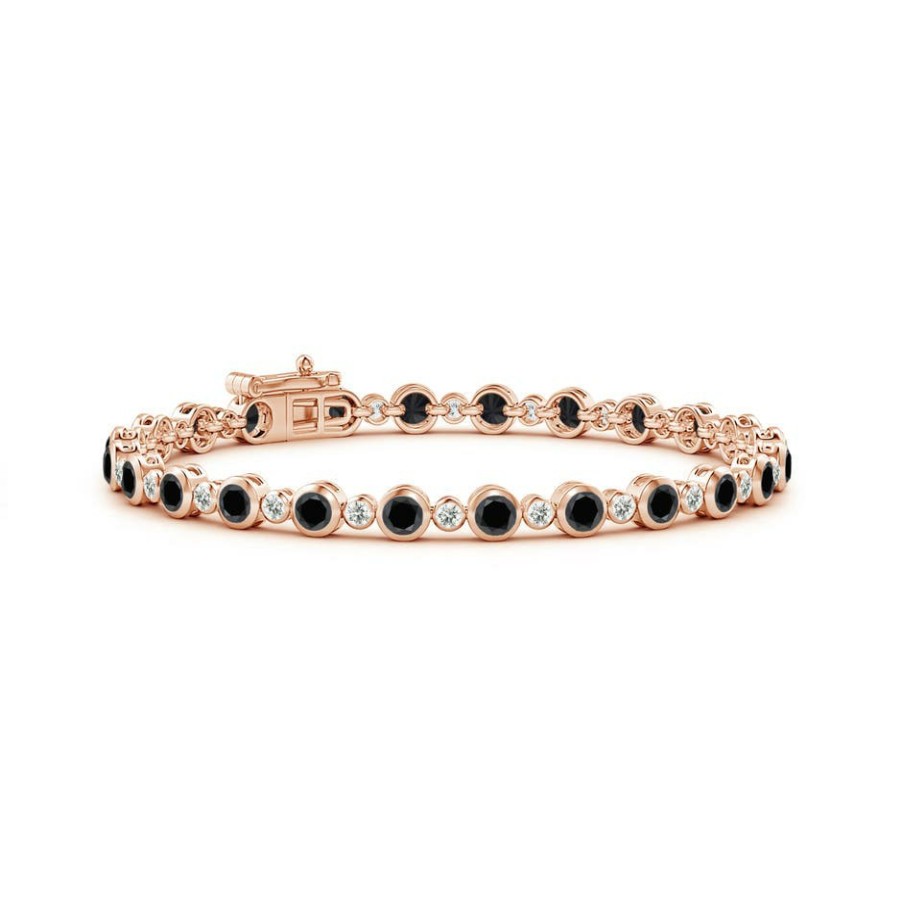 Bracelets Angara Enhanced Black | Bezel-Set Alternating Black & White Diamond Tennis Bracelet