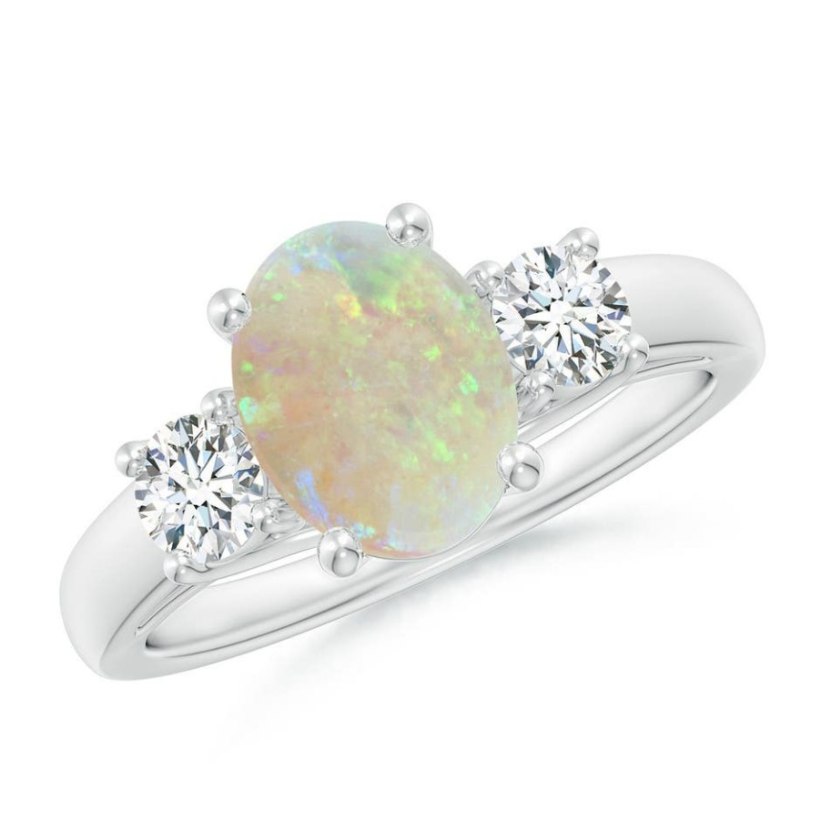 Rings Angara Opal | Oval Opal Ring With Diamond Accents