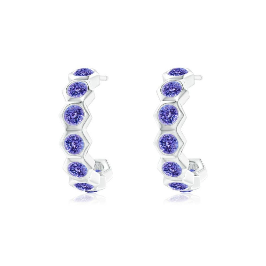 Earrings Angara Tanzanite | Natori X Angara Hexagonal Small Tanzanite J-Hoops