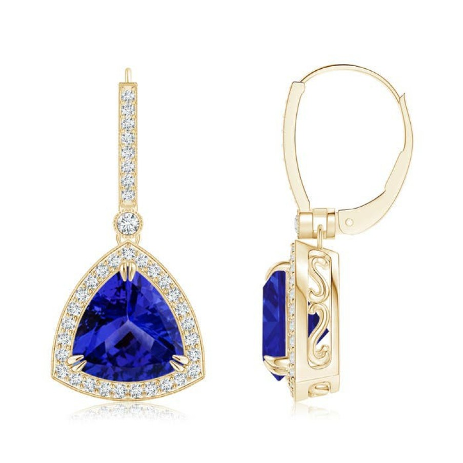 Earrings Angara Tanzanite | Vintage-Inspired Dangling Trillion Tanzanite Earrings