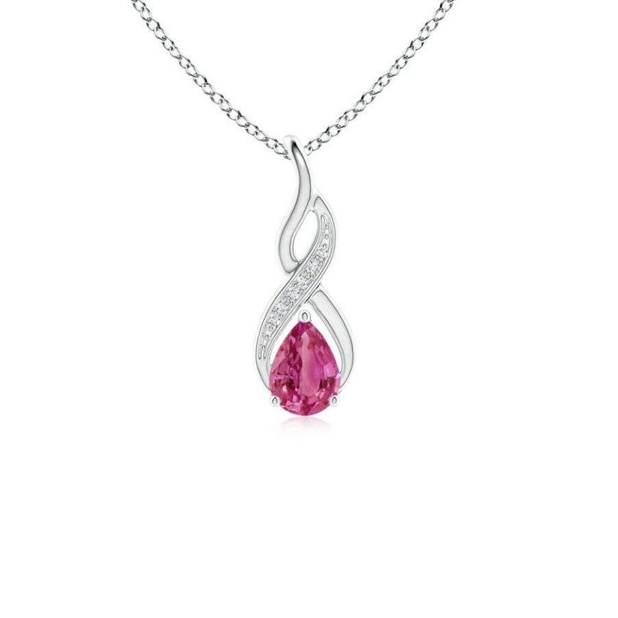 Necklaces Angara Pink Sapphire | Pink Sapphire Infinity Swirl Pendant With Diamonds