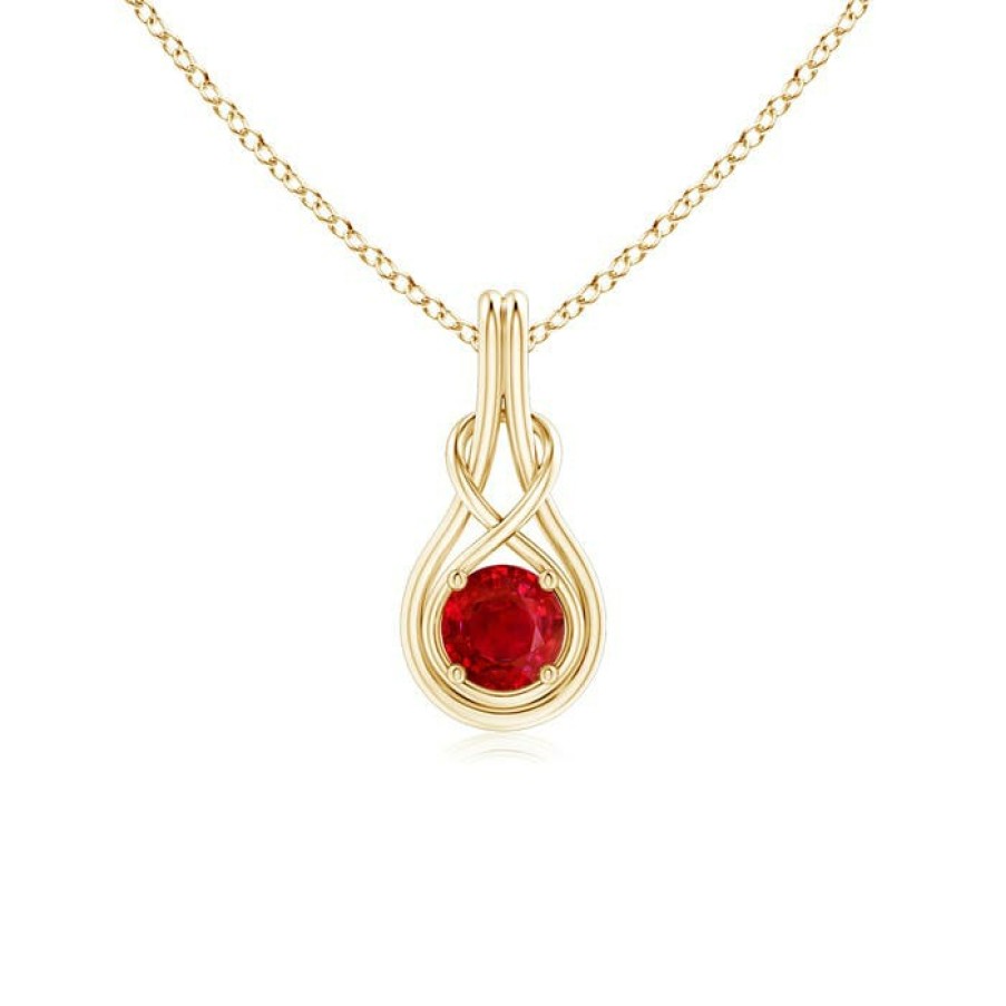 Necklaces Angara Ruby | Round Ruby Solitaire Infinity Knot Pendant