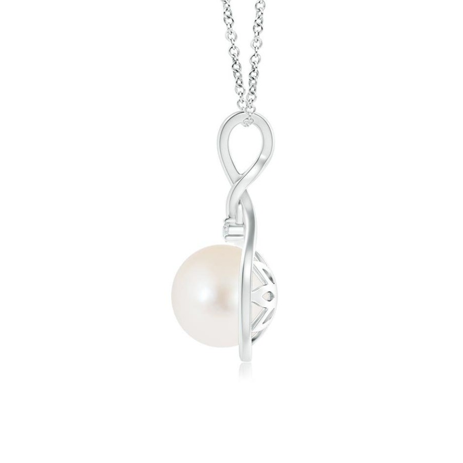 Necklaces Angara Freshwater Pearl | Freshwater Pearl And Diamond Twist Bale Pendant