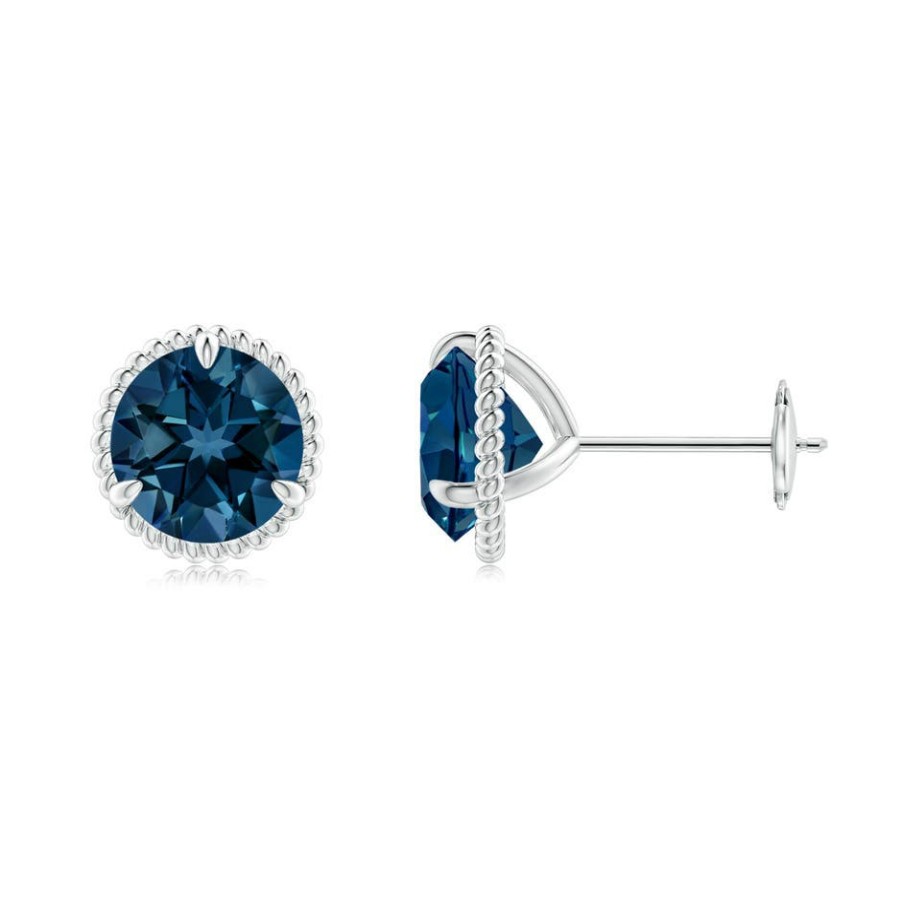 Earrings Angara London Blue Topaz | Rope Framed Claw-Set London Blue Topaz Martini Stud Earrings