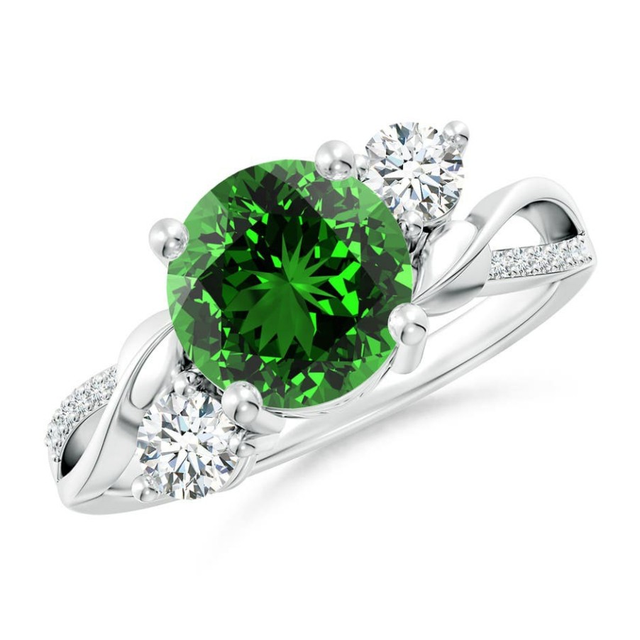 Rings Angara Emerald | Lab-Grown Emerald And Lab Diamond Twisted Vine Ring