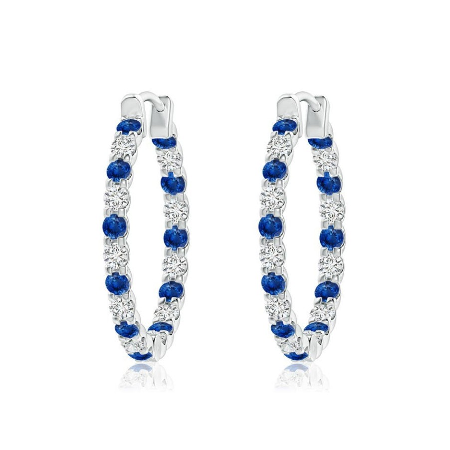 Earrings Angara Blue Sapphire | Prong-Set Sapphire And Diamond Inside Out Hoop Earrings