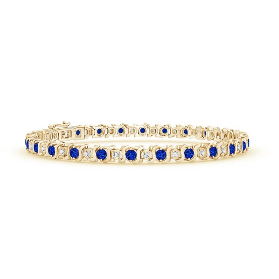 Bracelets Angara Blue Sapphire | S Curl Sapphire And Diamond Tennis Bracelet