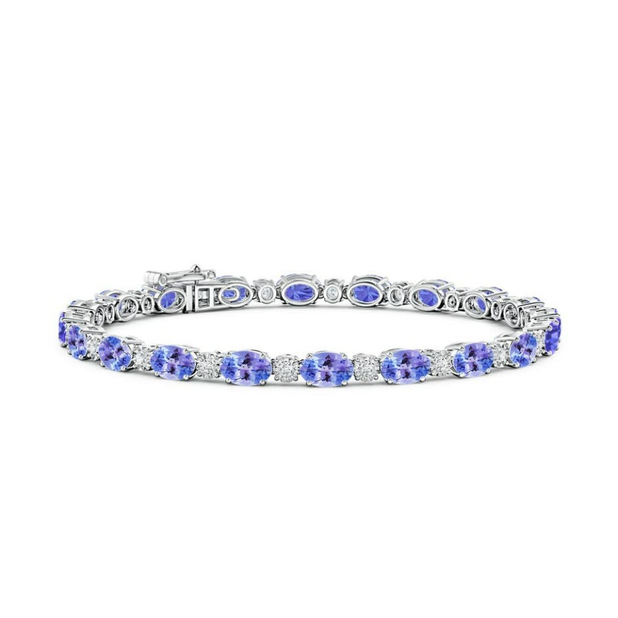 Bracelets Angara Tanzanite | Oval Tanzanite Tennis Bracelet With Gypsy Diamonds