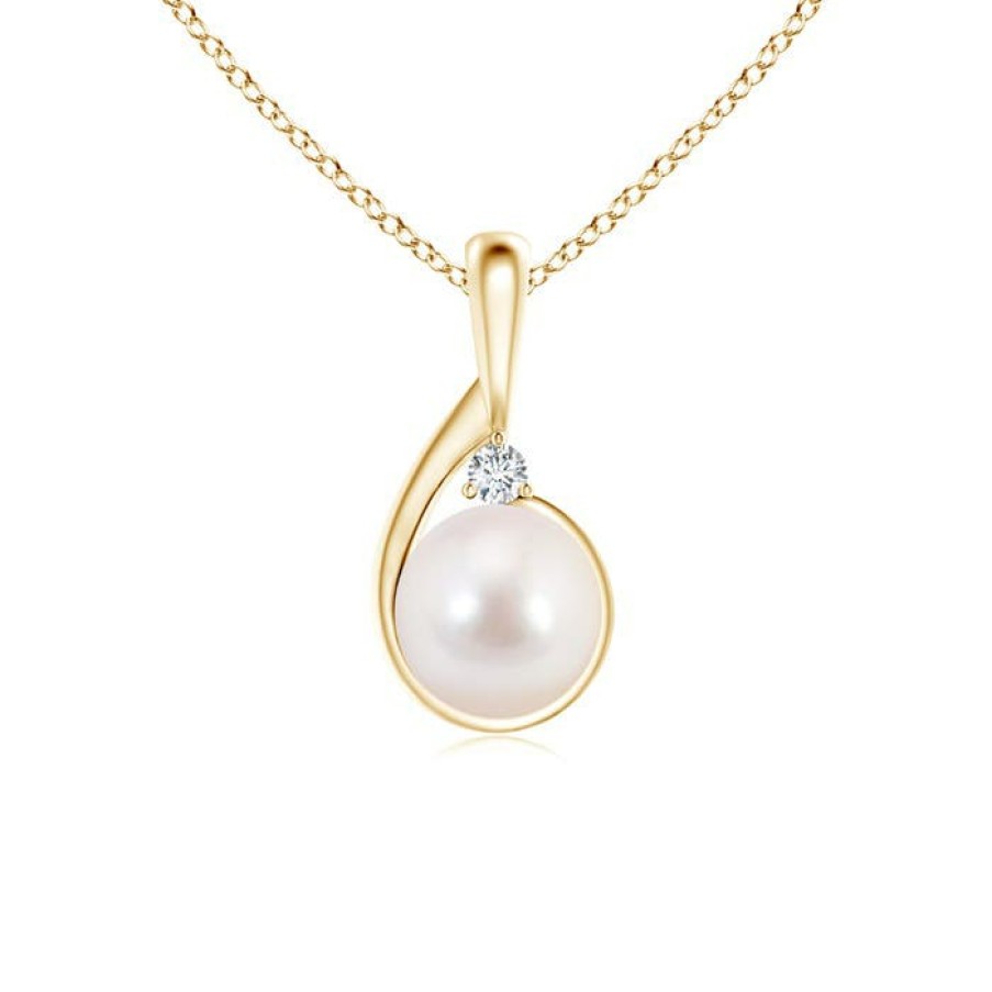 Necklaces Angara Akoya Pearl | Japanese Akoya Pearl Loop Pendant With Diamond